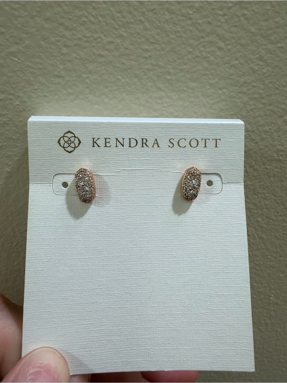 Kendra Scott Rose Gold Pave Oval Stud Earrings - Clear Crystals